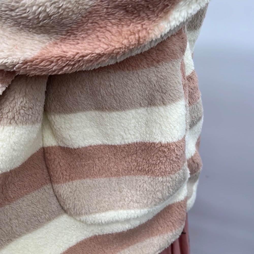 🆕Women’s Soft Fleece Cozy Cardigan Hoodie Cream Rose Mocha Striped W/Pockets - Picture 7 of 12